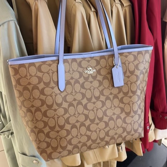 Coach 5696 City Tote In Signature Canvas In Khaki/Marble Blue - Picture 16 of 16